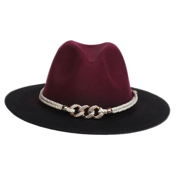 Quality Maxbell Fashion Fedora Hat Cowgirl Trilby Hat Jazz Hat Performance Supplies Party Dark Red and Black Outstanding