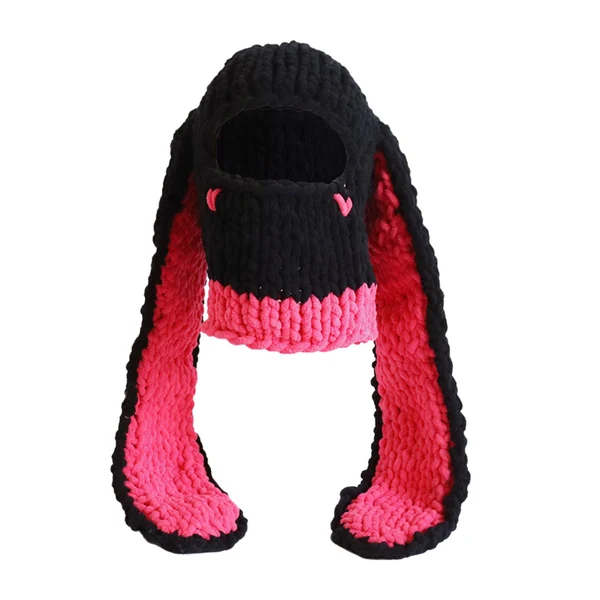 Original Design Maxbell Winter Knitted Hat Thermal Face Cover Ear Protection Rabbit Ear Beanie Hats Red Elite