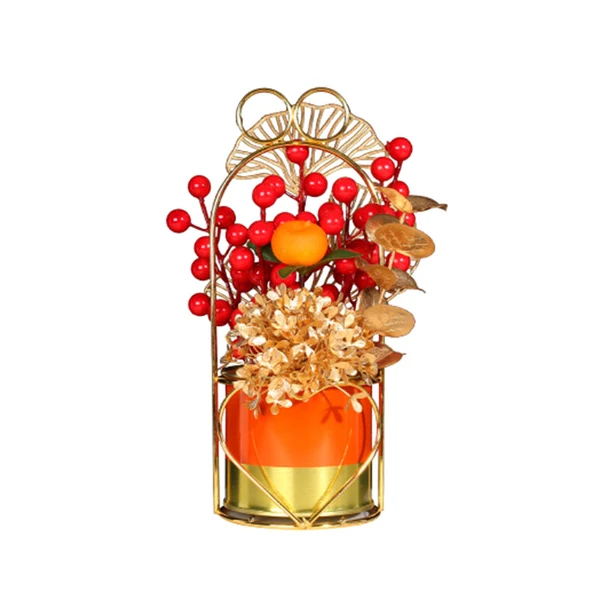 Sophisticated Maxbell Chinese New Year Flower Basket Festival Ornament Tabletop for Holiday Home Orange Lightweight