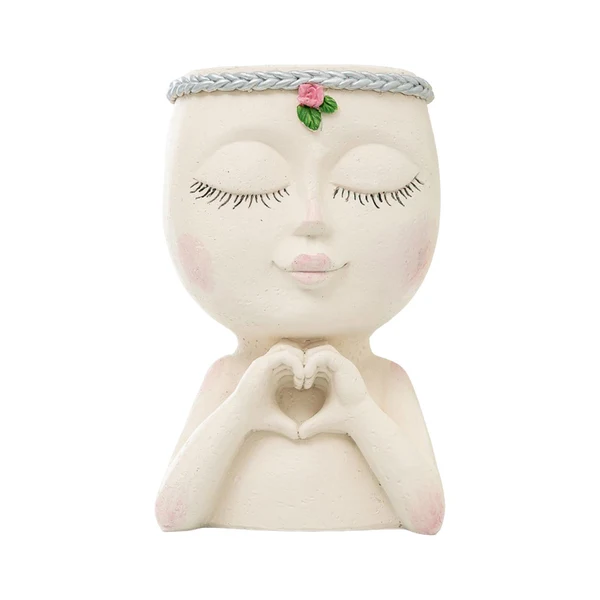 Environmentally Friendly Maxbell Planter Pot Closed Eyes Outdoor Bowl Tabletop Decorative Face Shape Ornament White Powerful
