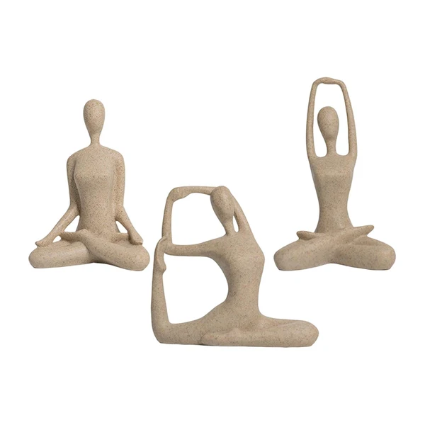Premium Maxbell 3Pcs Yoga Pose Statue Figurine Housewarming Indoor Yoga Figure Sculpture Premium Material