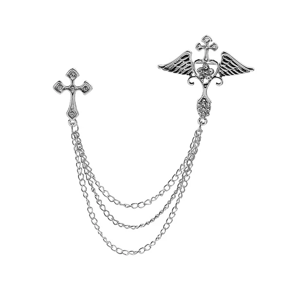 Specialty Maxbell Angel Wing Brooch Jewelry Tassel Chain Pin Lapel Pins Badges Rhinestone Argent Dependable