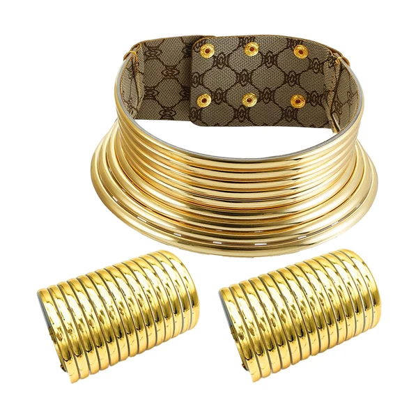 Minimalist Maxbell African Jewelry Set Long Neck Collar Adjustable Bangle for Women and Girls Aureate Verified