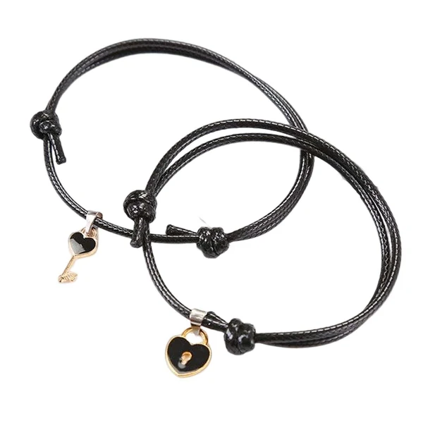 Unique Maxbell Heart Decor Matching Bracelets Set for Women Men Delicate Accessory Black Natural