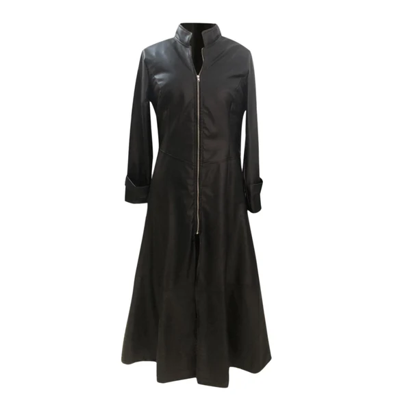 Specialty Maxbell Womens PU Leather Jacket Dress Holiday Overcoat Full Zipper Lapel Collar S Black Organic