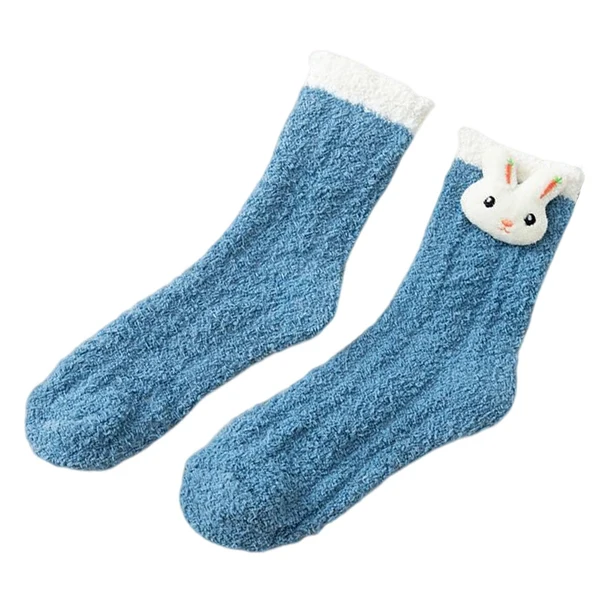 Maxbell Women Crew Socks Fleece Socks Comfortable Winter Thermal Socks Daily Wear Blue Functional