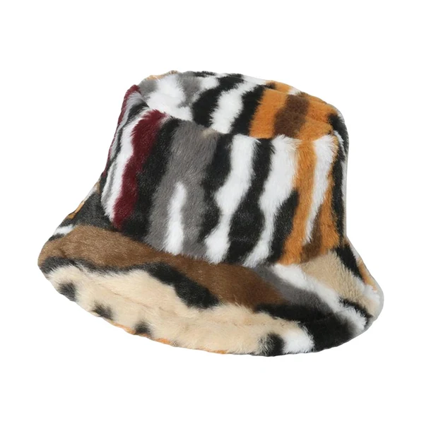 Secure Maxbell Trendy Faux Plush Bucket Hat Fisherman Caps Casual Headwear Winter Hats StyleD High-End