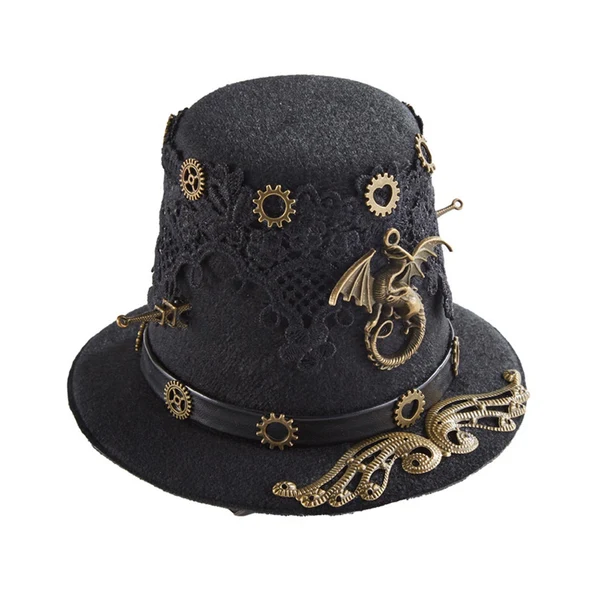 Unique Maxbell Retro Style Steampunk Top Hat Men with Hair Clips for Gift Cosplay Festivals Elegant
