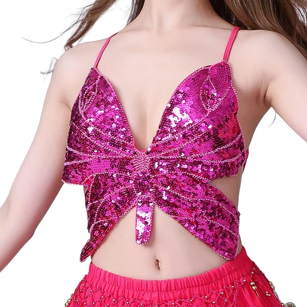 Soft Maxbell Sequin Butterfly Crop Top Halloween Party Belly Dance Club Rave Rose Red Carefully Designed