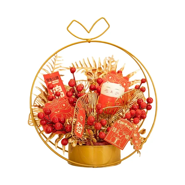 Versatile Maxbell Simulation Chinese Flower Iron Basket New Year Ornament Accessory Lifelike Casual