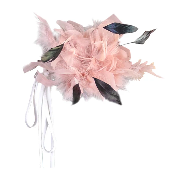 Premium Material Maxbell Feather Brooch Hairband Decoration Dress Accessories for Party Wedding Pink Flower Fine Crafted