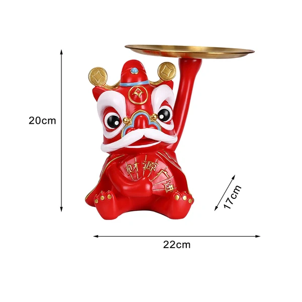 Expertly Made Maxbell Maxbell Chinese Lion Figurine Resin Statue Storage Tray Door Entrance Table Red Relaxed