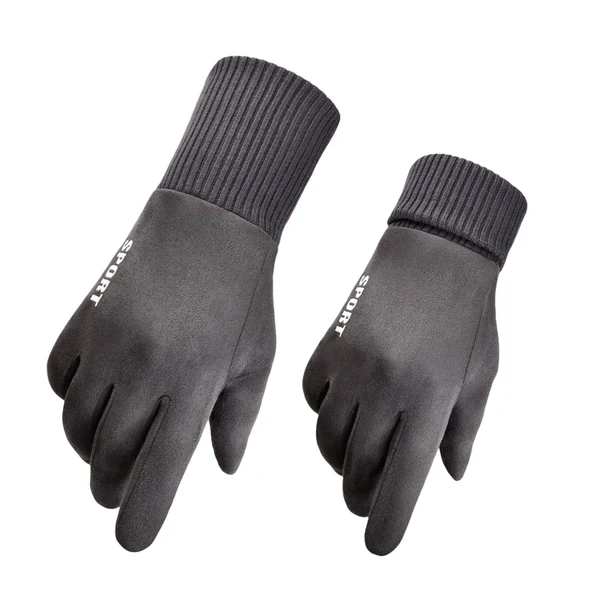 Detailed Maxbell Winter Warm Sports Gloves Suede Anti Slip for Running Skating Cold Weather Men Dark Gray Environmentally Friendly