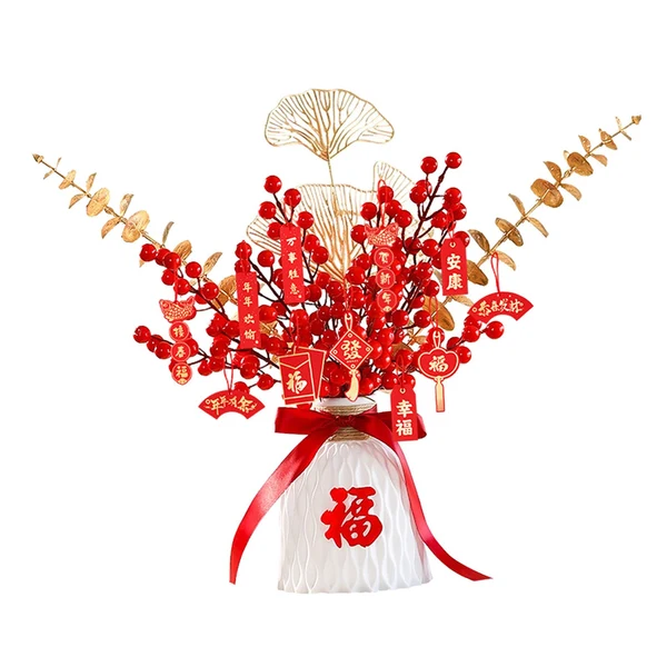 Innovative Maxbell Red Chinese New Year Decoration Spring Festival Bonsai Table Centerpiece White Prestigious