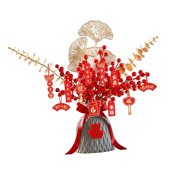 First-Class Maxbell Red Chinese New Year Decoration Spring Festival Bonsai Table Centerpiece Gray Expertly Made
