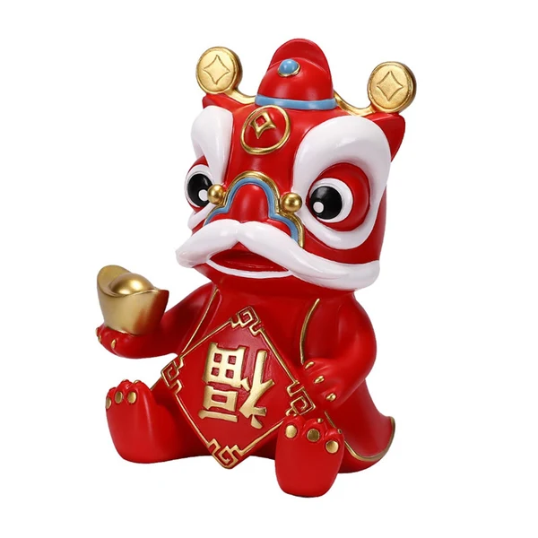 Organic Maxbell Chinese Wealth Lion Figurine Resin Piggy Bank Ornament Accessory Red Premium