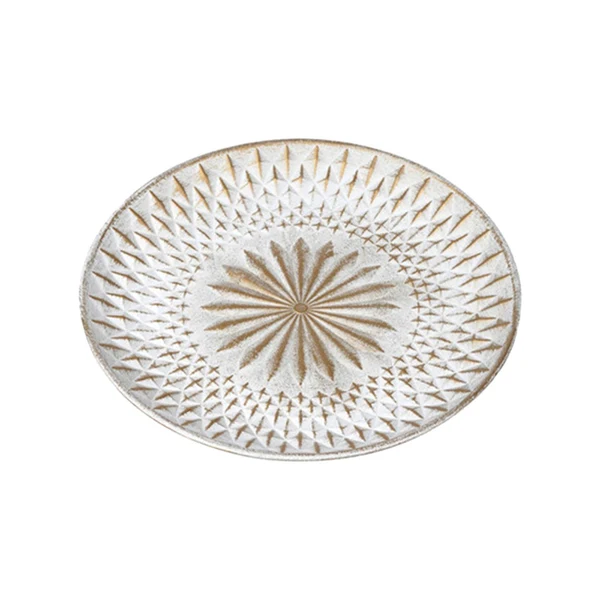 Refined Maxbell Arabic Style Round Wood Dish Plate Dessert Fruits Serving Tray Decorative Diameter 35 User-Friendly