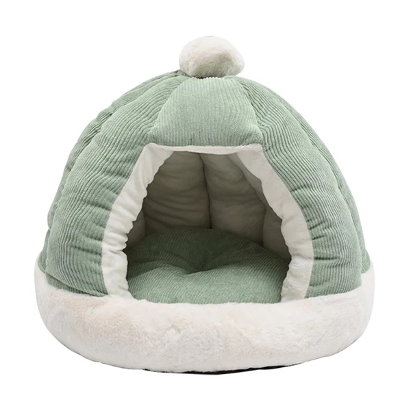 Eco-Friendly Maxbell Cat Bed for Indoor Cats Warm Semienclosed Dog Sleeping Bed with Cushion Diameter 35CM Green Natural