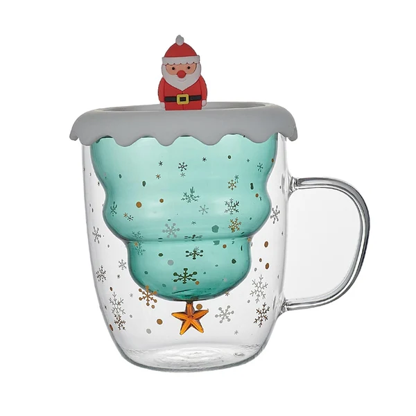 Stylish Maxbell Glass Coffee Mug Insulated Layer Sequins for Christmas Elements Kitchen Santa Claus Minimalist