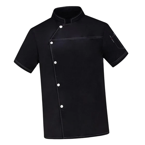 Lightweight Maxbell Unisex Chef Coat Short Sleeve Top Uniform Chef Clothes Chef Jacket for Cafe Black Color L High-End