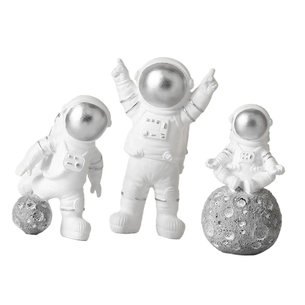 Expertly Made Maxbell 3 Pieces Modern Spaceman Figurines Astronaut Statue for Office Bedroom Table Argent Certified