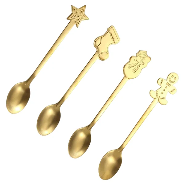 Easy-to-Use Maxbell 4 Pieces Lovely Christmas Spoons Set Reusable Mixing for Xmas New Year Sugar Aureate Expertly Made