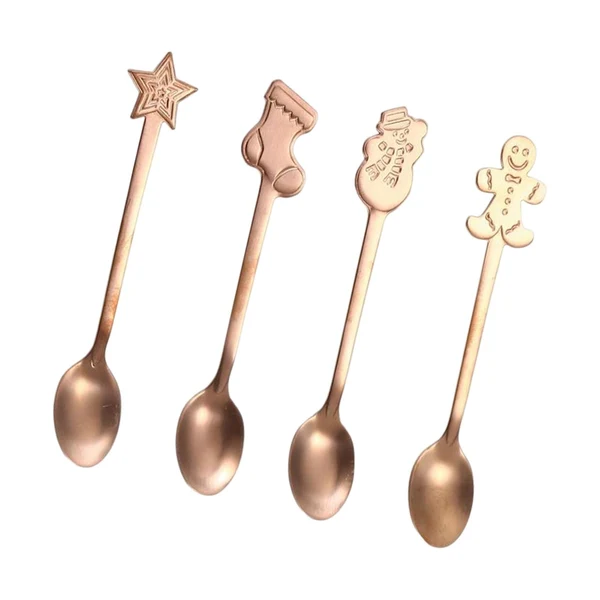 Fast Maxbell 4x Dessert Teaspoons Christmas Metal Spoons Set for Latte Coffee Rose Aureate Classic