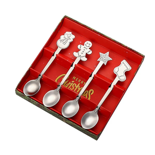 Luxury Maxbell Christmas Spoon Set Flatware Dessert Spoon Tea Spoon Soup Spoon for Home Argent Refined