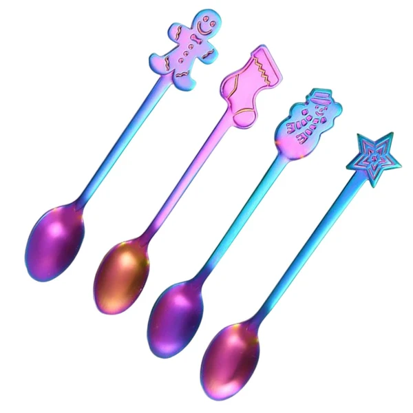 World-Class Maxbell 4x Dessert Teaspoons Christmas Metal Spoons Set for Latte Coffee Colorful Trendy