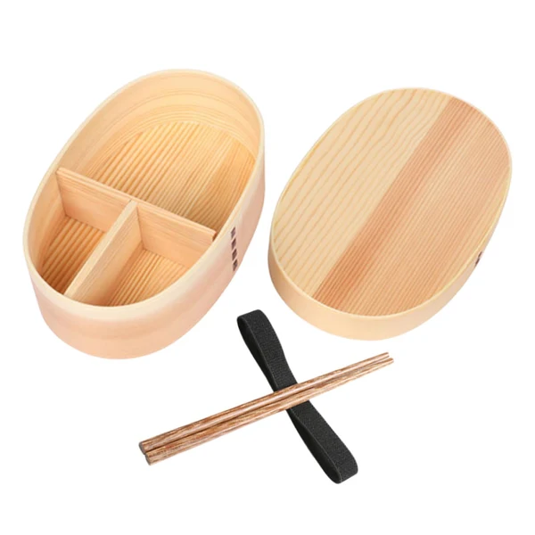 Recyclable Maxbell Japanese Style Bento Box Wood Lunch Box with Chopsticks with Strap to Fix Size S Genuine