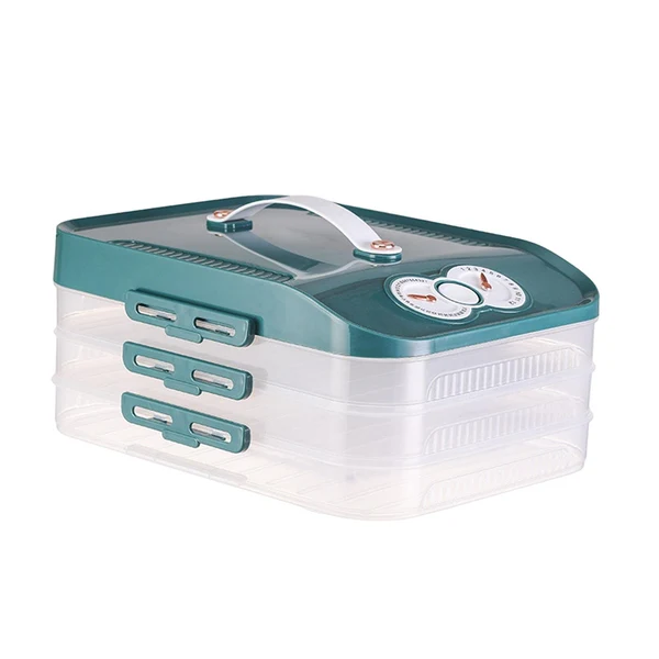 Convenient Maxbell Frozen Dumpling Box Dumpling Organizer Bins for Restaurant Kitchen Home Dark Green Detailed
