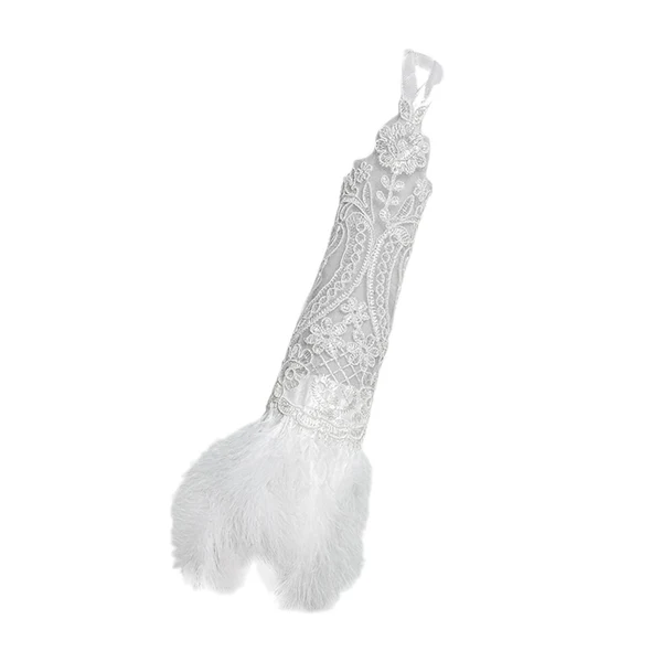Advanced Maxbell Women's Lace Glove with Feather Gothic for Wedding Costume Accessories White Modern