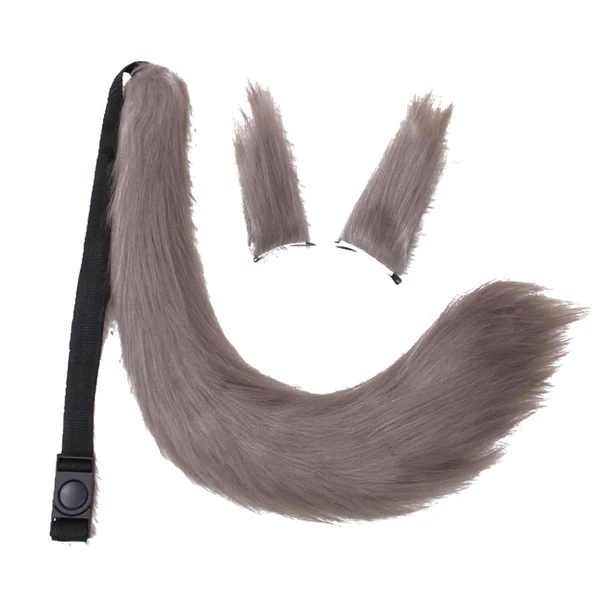 Long-Lasting Maxbell 3x Plush Ears and Tail Set Women Girls Cosplay for Dance Fancy Prop Carnival gray Traditional