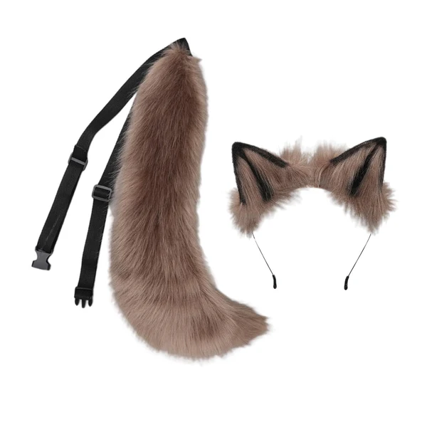Powerful Maxbell Plush Wolf Ears and Tail Set Lolita Cosplay for Stage Shows Dress up Props Khaki Healthy