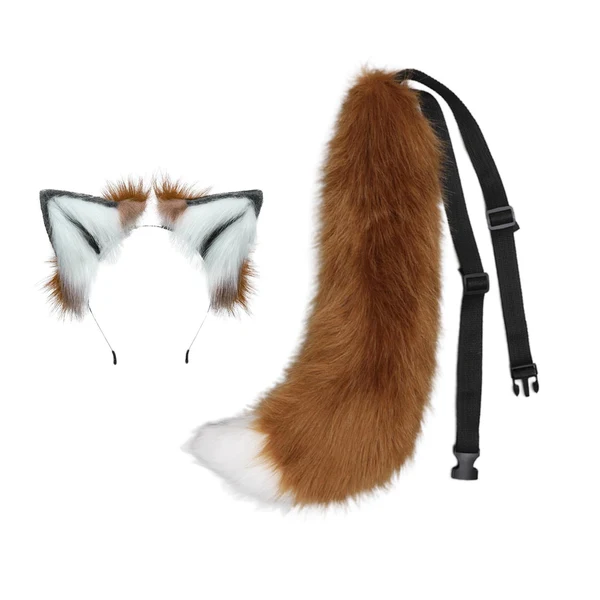 Organic Maxbell Plush Wolf Ears and Tail Set Lolita Cosplay for Stage Shows Dress up Props Brown And White Versatile