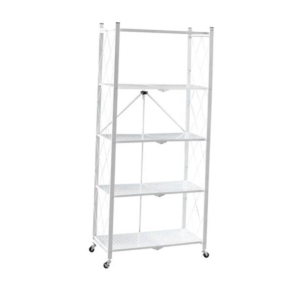 Secure Maxbell Foldable Bookshelf Corner Shelf Organization Cart Standing for Bathroom Five Tier White Professional