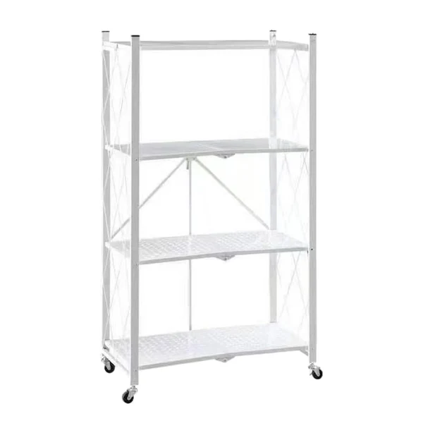 Crafted Maxbell Foldable Bookshelf Corner Shelf Organization Cart Standing for Bathroom Four Tier White Long-Lasting