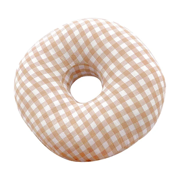 Efficient Maxbell O Shaped Ear Piercing Pillow with A Hole Soft for Side Sleepers Relaxation Orange Plaid Recyclable