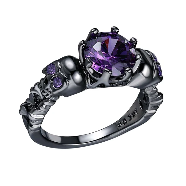 Contemporary Maxbell Gothic ring Black Trendy Hollowed Skull for Halloween Birthday Prom S Soft