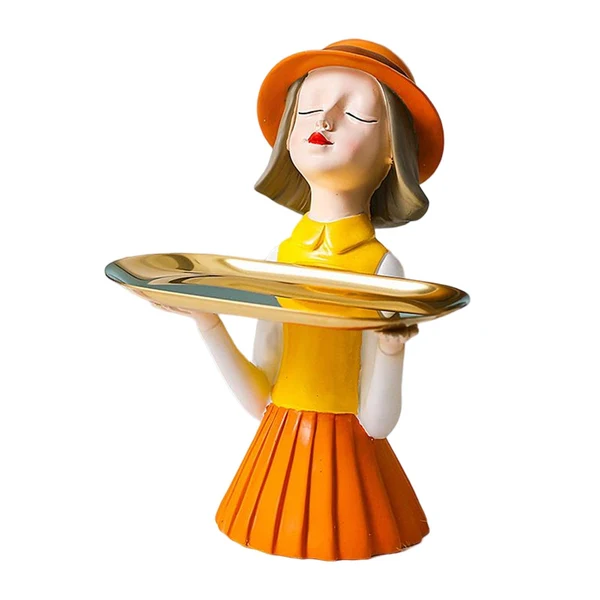 Refined Maxbell Girl Resin Statue Box Figurine Sculptures Dish Desktop Storage Serving Tray Orange Stylish