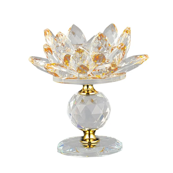 Quality Glass Lotus Tealight Candle Holder Candlestick for Home Party Decoration Yellow World-Class