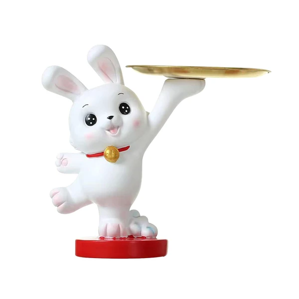 Original Maxbell Rabbit Statue Figurine Resin Decorative for Bookshelf Living Room Office Standing with Tray Comfortable