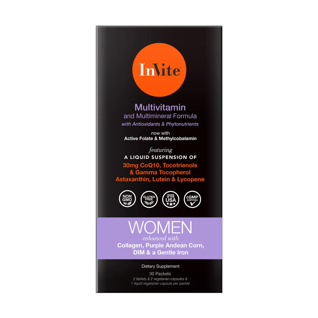 Carefully Designed InviteHealth WOMEN'S MULTIVITAMIN-30 Day VitaPak Regimen 2 Tablets 2 Vegetarian Capsules and 1 Liquid Vegetarian Capsule per VitaPak Premium