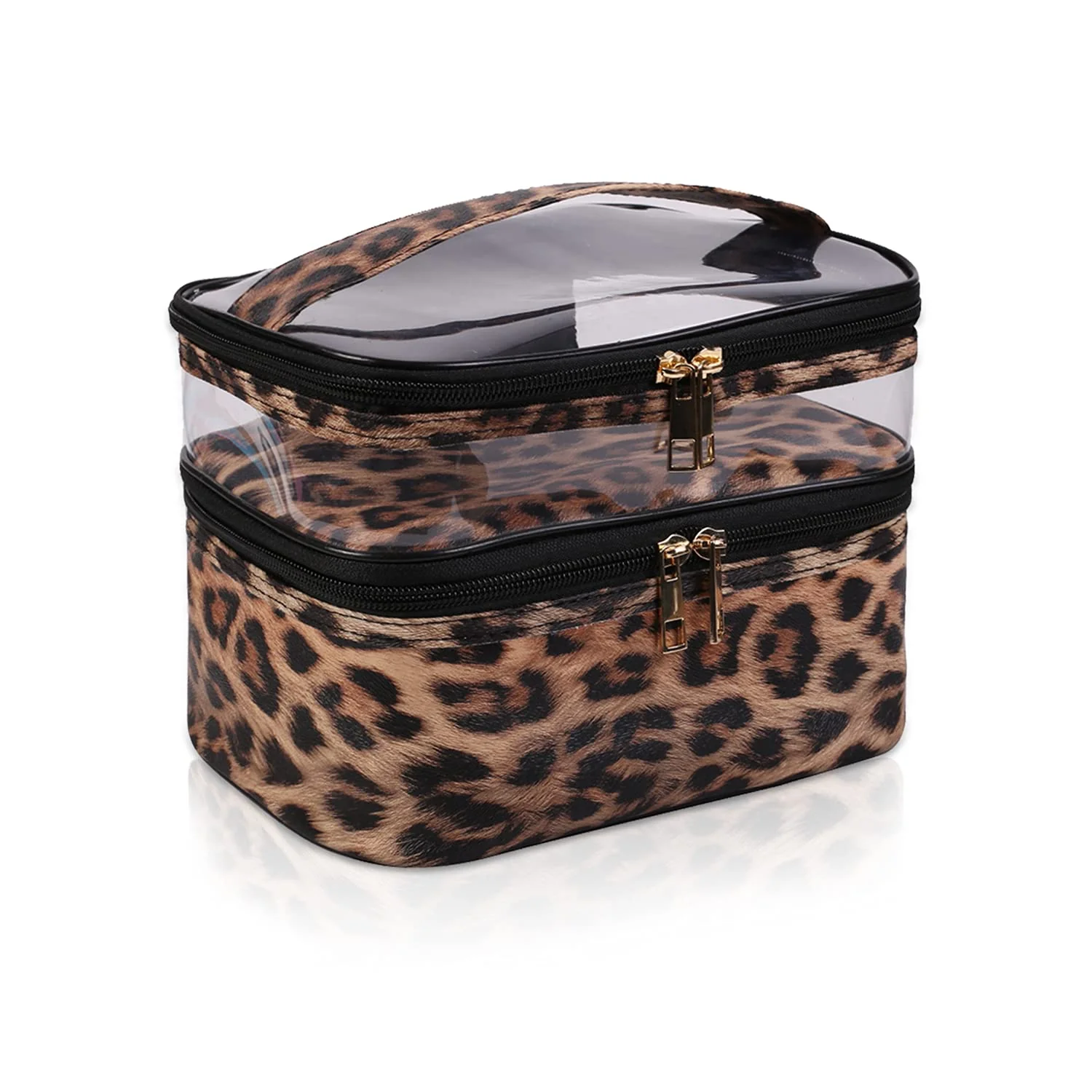 Practical imerelez Double-Layer Cosmetic Bag – Portable Waterproof Travel Makeup Case for Women Foldable Organizer Pouch Leopard Print Innovative