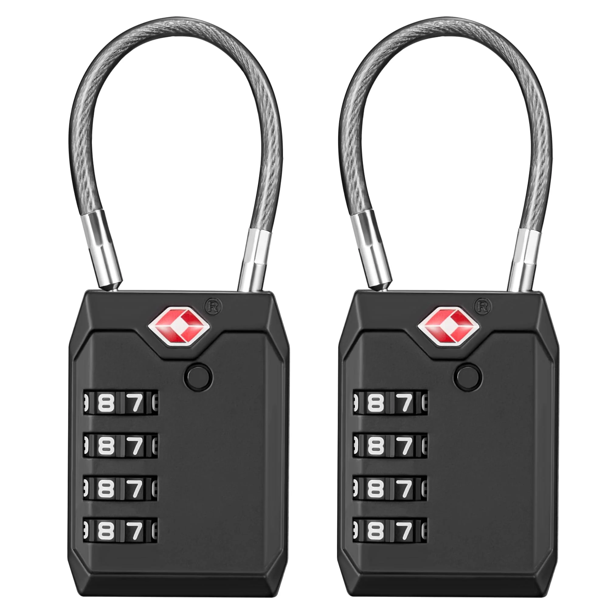Smart Puroma TSA Luggage Locks 2 Pack – 4-Digit Combination Cable Travel Padlocks for Suitcases Bags Backpacks Gym Lockers Black Secure