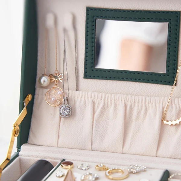 Next-Generation Maxbell Jewelry Box Storage Organizer Multi Layer with Mirror Inside Blue Unique