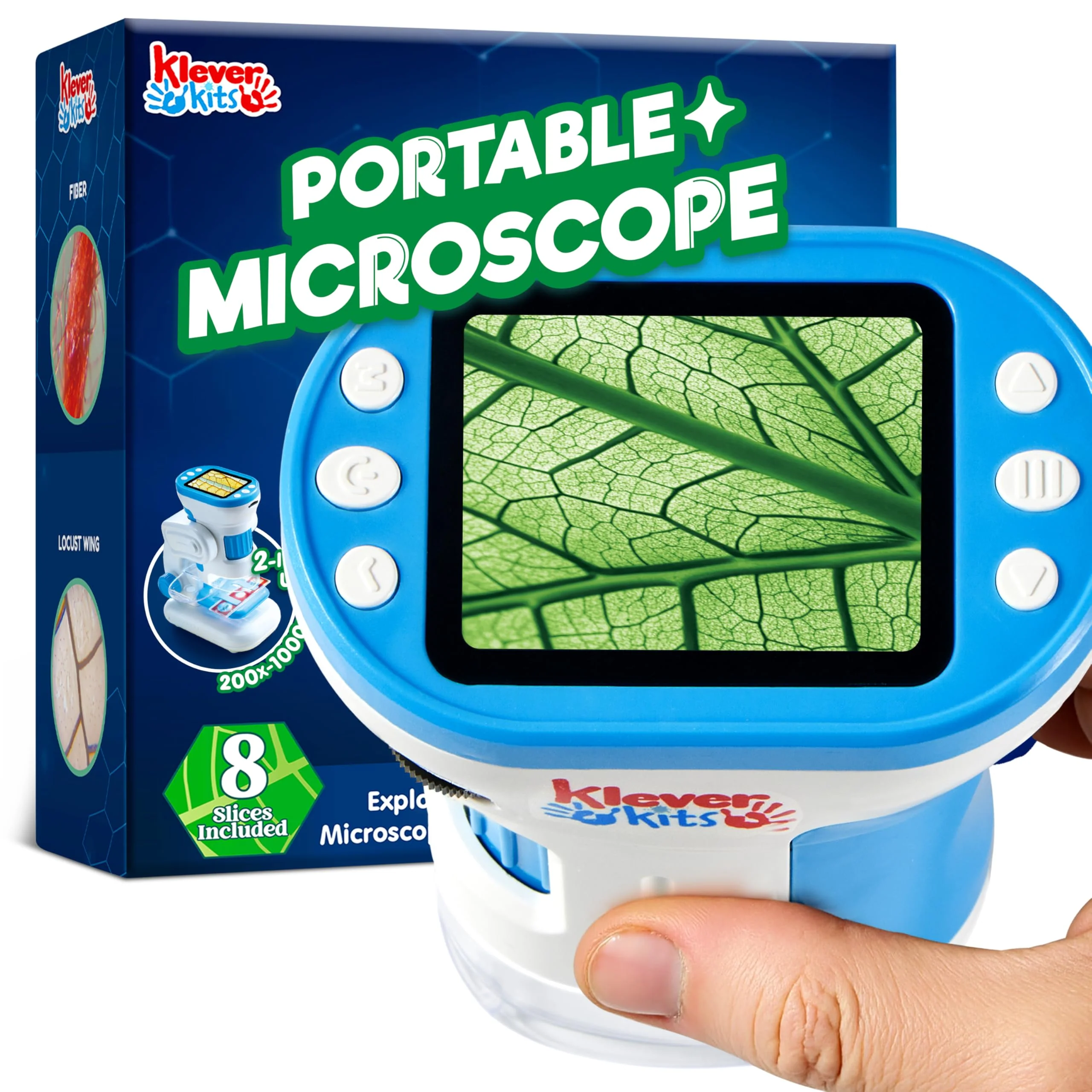 Premium Klever Kits 2-in-1 Kids Microscope – 1000X HD Digital Handheld with 2 LED Screen Slides 32G Card Educational Gift for Ages 5–12 Exclusive