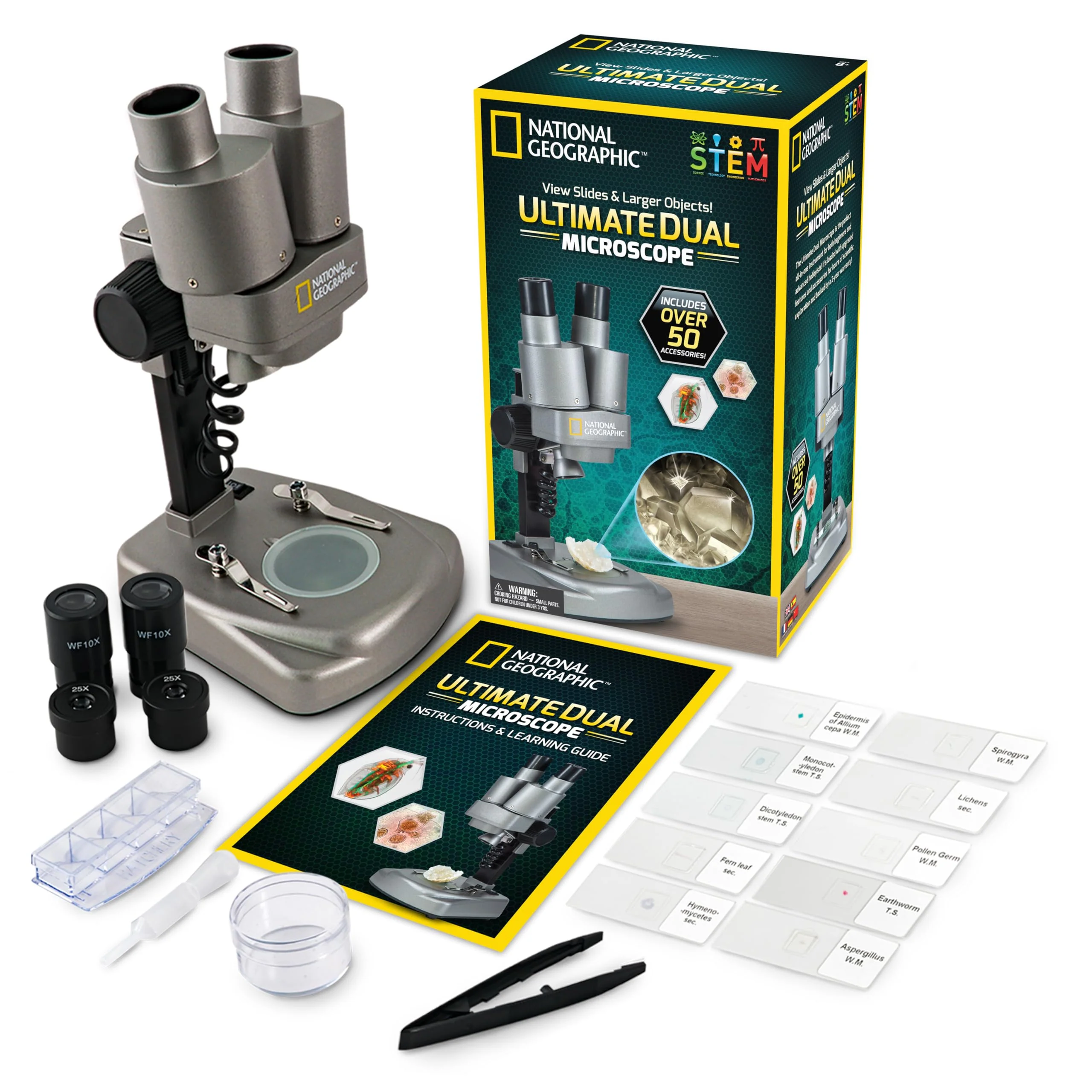 Excellent National Geographic Dual LED Kids Microscope – 50 Pc Science Kit with Prepared Blank Slides Biology STEM Set for Ages 8–12 Exclusive Easy-to-Use