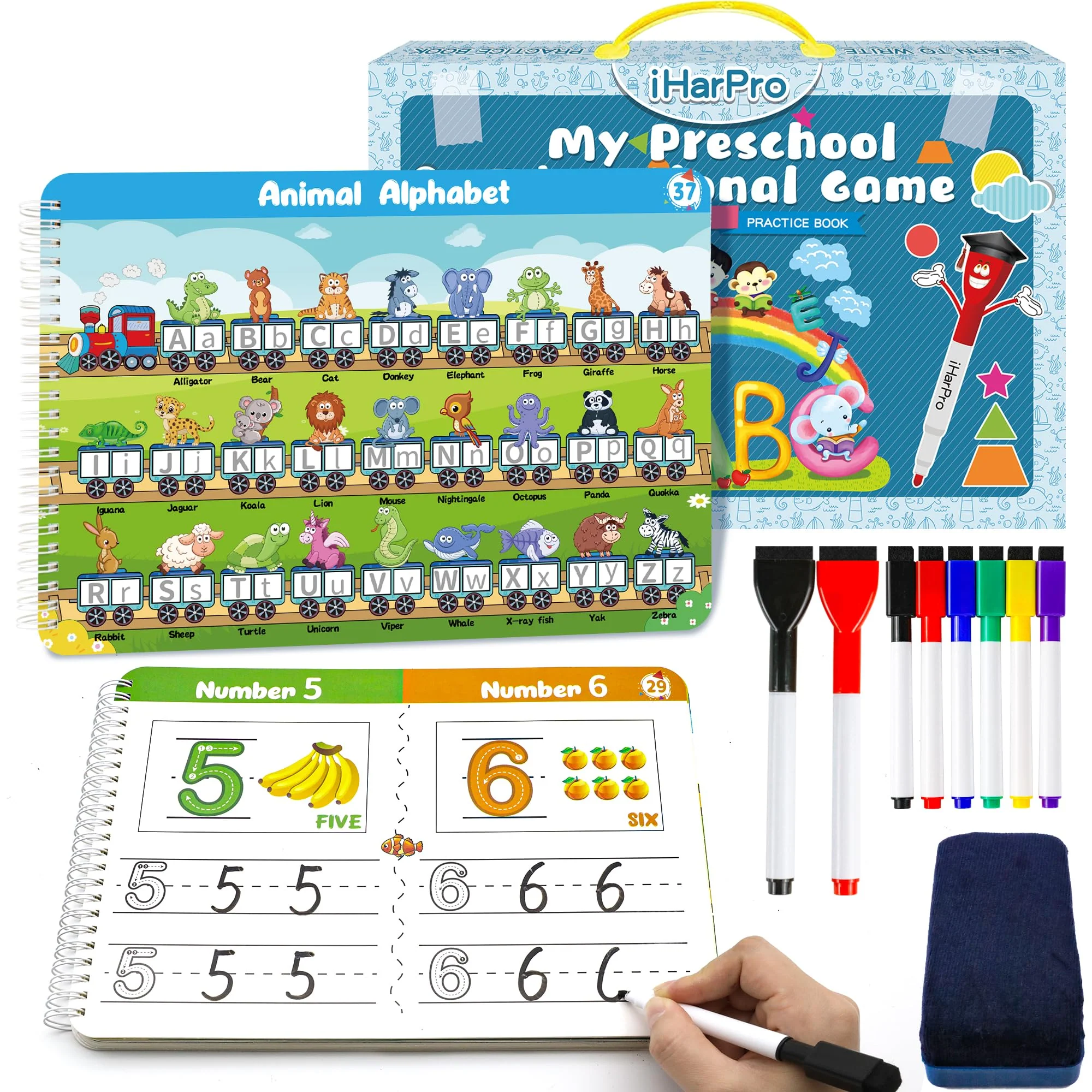 Sophisticated Handwriting Practice Book for Kids – 40-Page Montessori Learning Workbook for Letters Numbers Shapes Sight Words with 8 Dry Erase Markers Dependable