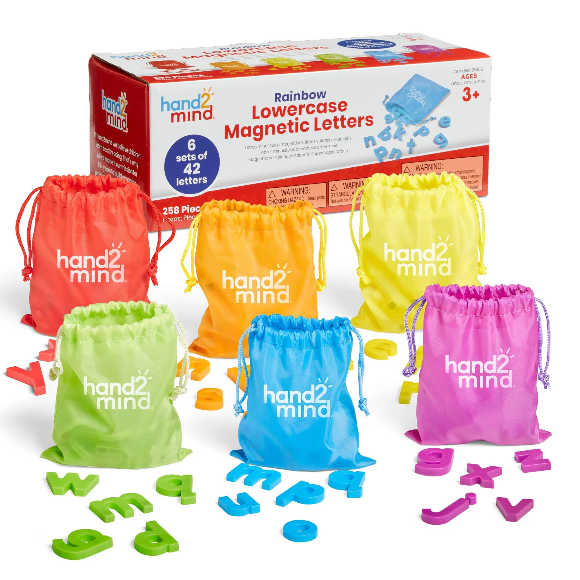 Authentic hand2mind Rainbow Lowercase Magnetic Letters – Set of 6 Plastic Alphabet Magnets for Kids Classroom Kindergarten Word Building Learning First-Class